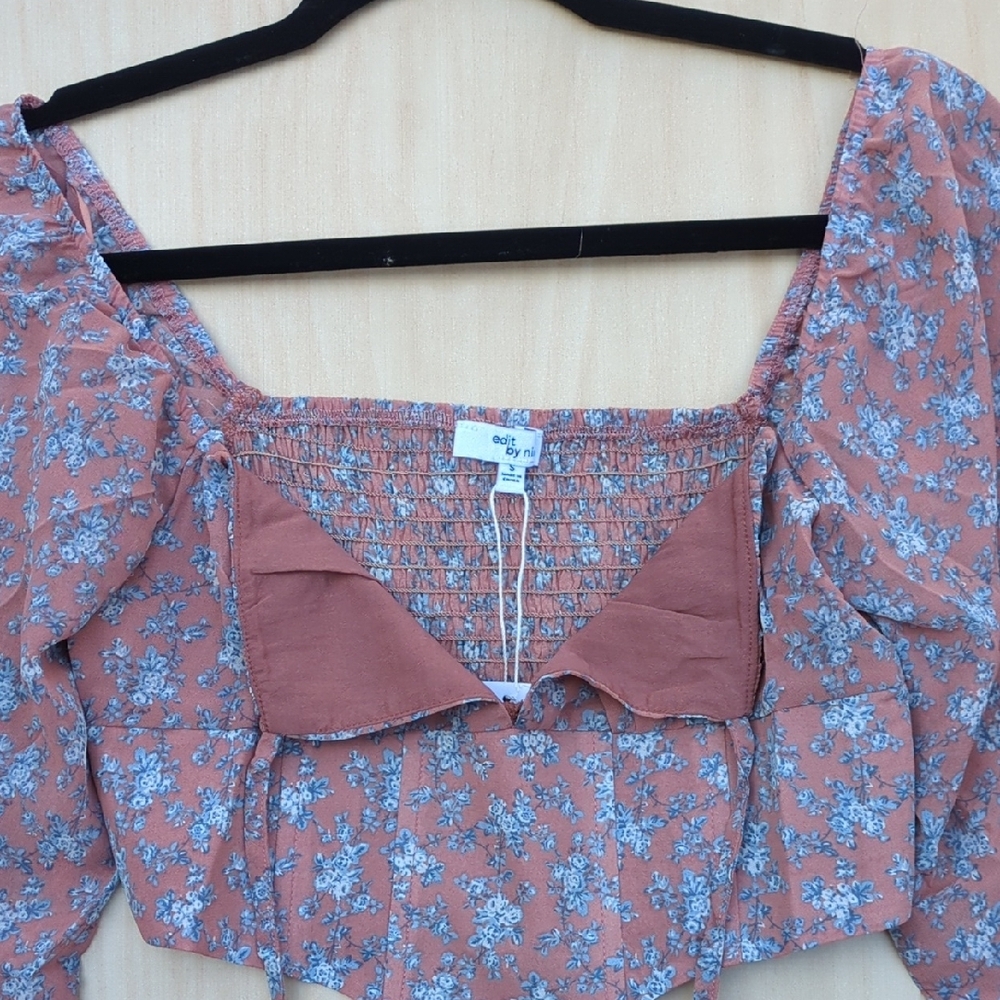 Edit By Nine Floral Pink Cropped Long Sleeve Top - Picture 6 of 15